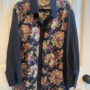 Vintage Floral Print Button-Down Shirt - XL